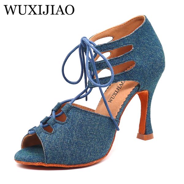 

wuxijiao new girl dance shoes denim fabric lace-up shoes latin dance women samba party ballroom soft bottom 5-10cm