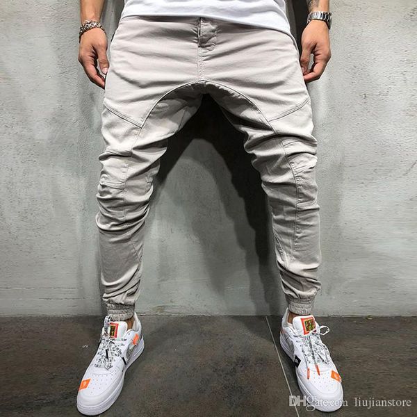 

mans pure color cargo pants модельер с кулиской mid pant повседневный сыпучие лоскутная мужская одежда, Black