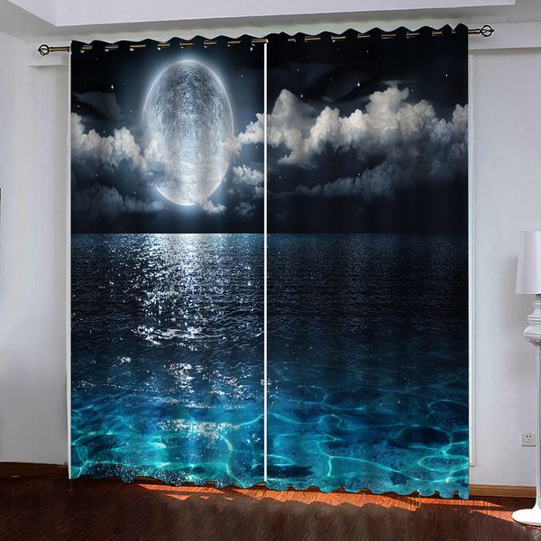 

custom blue lake curtains moon curtain window blackout luxury 3d curtains set for bed room living room