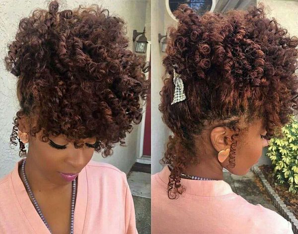 Curto afro puff kinky encaracolado rabo de cavalo extensão do cabelo clipe em remy cabelo afro cordão rabo de cavalo peruca para as mulheres negras 120g preto marrom