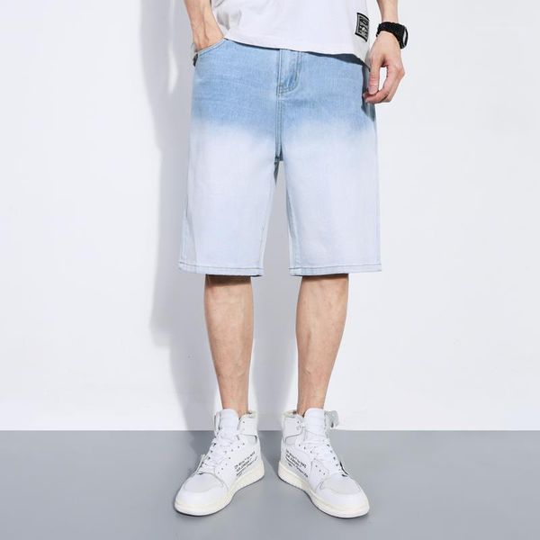 

длина street джинсы брюки прямые середина талии zipper fly брюки с карманного mens конструктора градиент цвета jeans knee, Blue