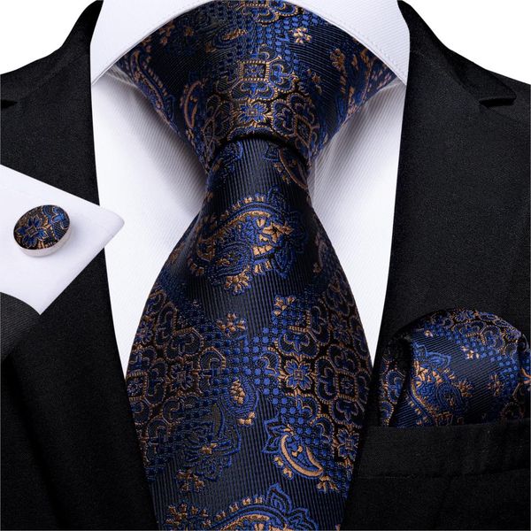 

quality men tie navy blue paisley wedding tie for men hanky cufflink gift tie set dibangu new design business mj-7296, Black;blue