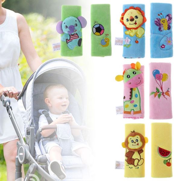 

2pcs baby shoulder pad stroller safety seat belt cover protective cartoon plush
