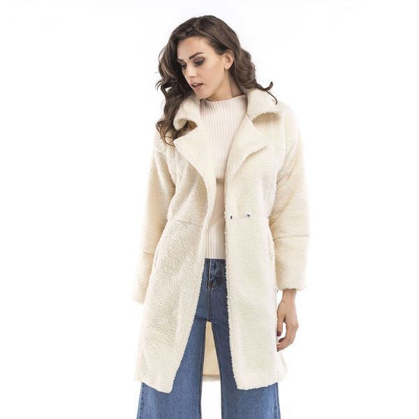 

fashion women's coat 2019 autumn winter new women's plush long-sleeved long coat women casual solid color large size, Black