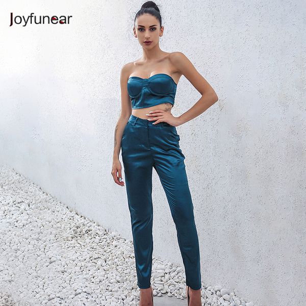

joyfunear two piece set strapless crop top and full length summer sexy backless zipper 2 pcs outfits women clothing, White;black