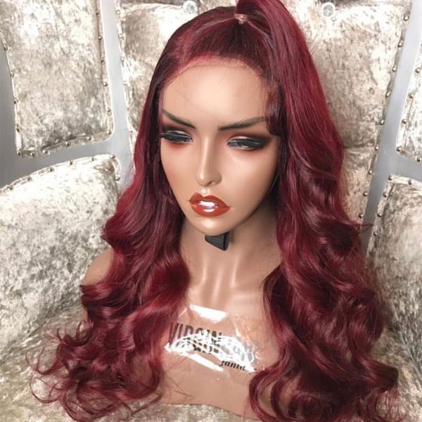 Black Burgundy Red Color Body Wave Weave Wig Lace Front Wigs