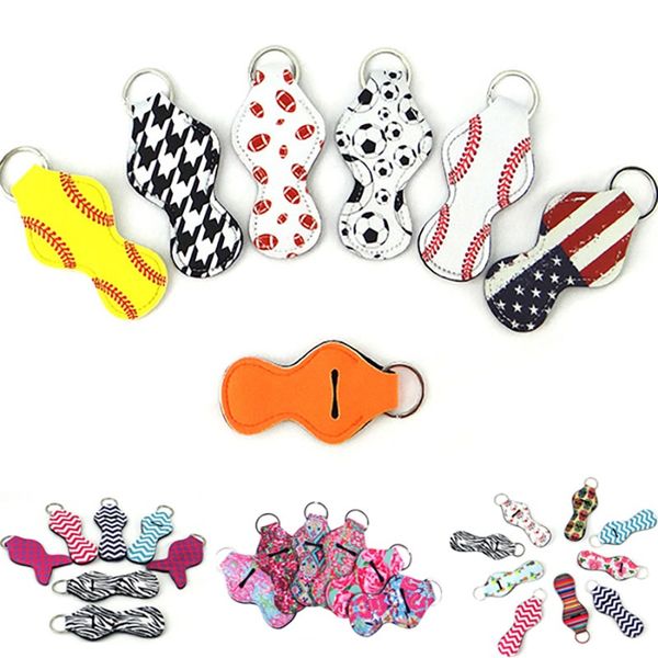 

many designs chapstick keychain holder blanks neoprene baseball softball football striped printing lipstick cover sports style an2455