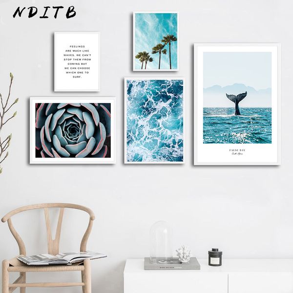 

succulent plant ocean picture scandinavian poster nordic scenery wall art canvas print painting modern home room decoration