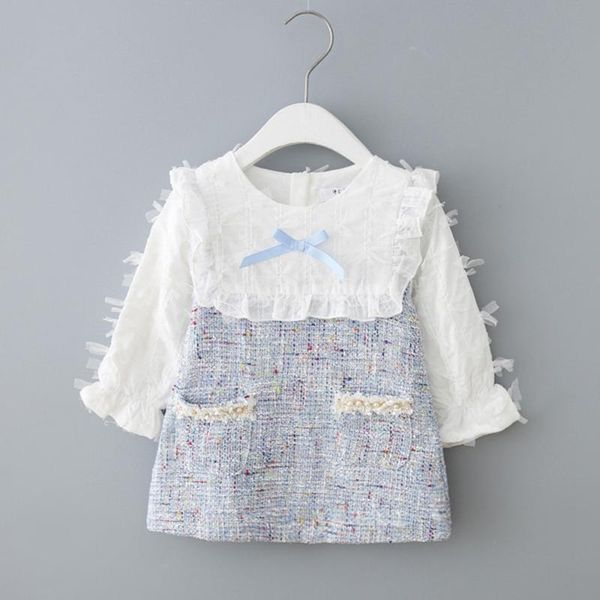 

2019 autumn baby infants ruffles sweet bow knit knitwear patchwork long sleeve dress for girls princess vestidos s9507, Red;yellow