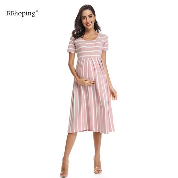 

maternity short sleeve dresses pregnant summer dress pregnancy striped dresses for baby shower women maternity cute sundress, White