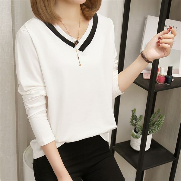 

wear 2020 fat mm large size loose 200 jin long sleeve v-neck cotton loose pullover base shirt fashion pullover, White