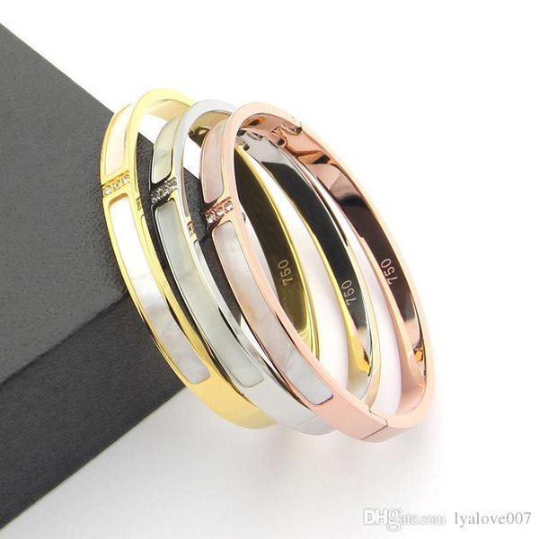 

316l titanium steel love bangles bracelets for women men three stones bangle rose gold white shell cuff bracelet, Black