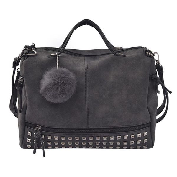 

fashion large quality leather female shoulder bag new women handle bags with rivets vintage motorcycle tote bags sac