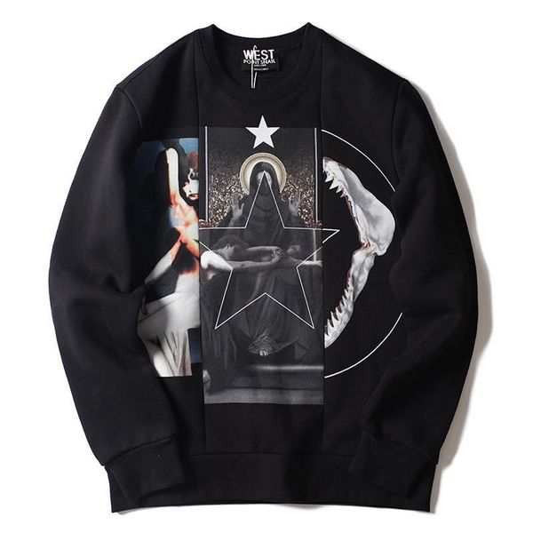 

autumn and winter men's sweater new tide brand jesus flame print head and cashmere sweater men and women couple models, Black