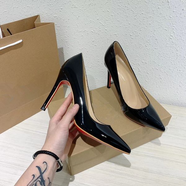 

2020 women shoes red bottoms high heels pointed toe red sole 6cm 8cm 10cm pumps come with logo dust bags wedding shoes, Black