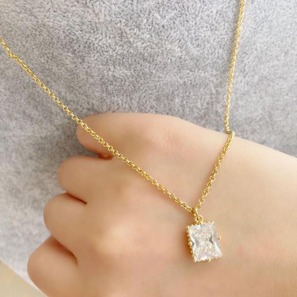 

hecheng cz square crystal pendant necklace wholesale for women big mini size gold silver rose gold color jewelry accessories
