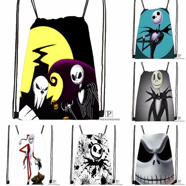 

custom jack skellington lord drawstring backpack bag cute daypack kids satchel (black back) 31x40cm#180531-03-32