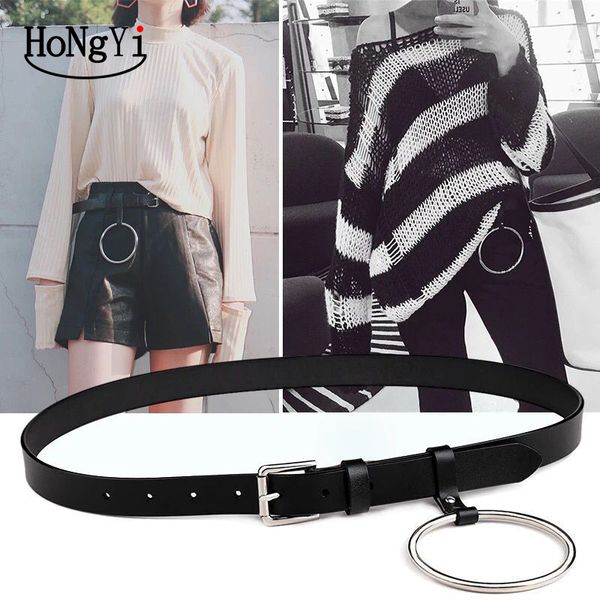

hongyi 2020 fashion women belt soft leather strap students vintage round buckle belt for women dress jeans accessories, Black;brown