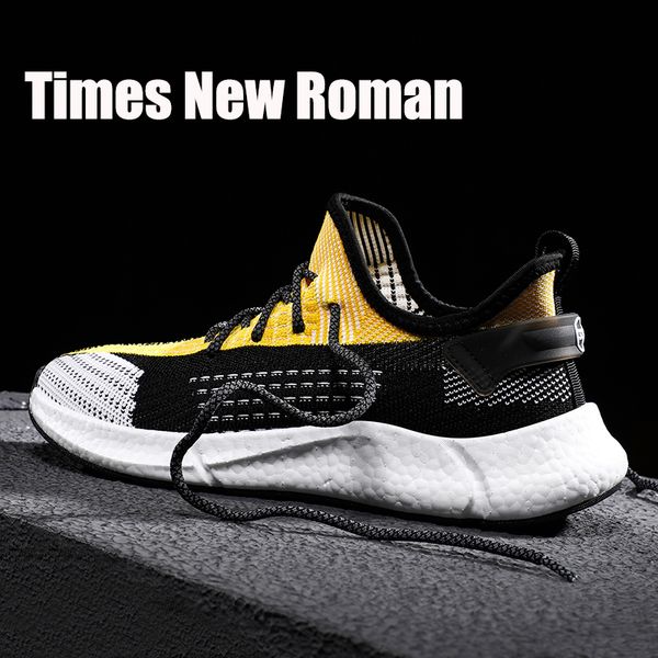

times new roman 2020 spring autumn high elasticity light men chunky sneakers fashion breathable male casual shoes, Black