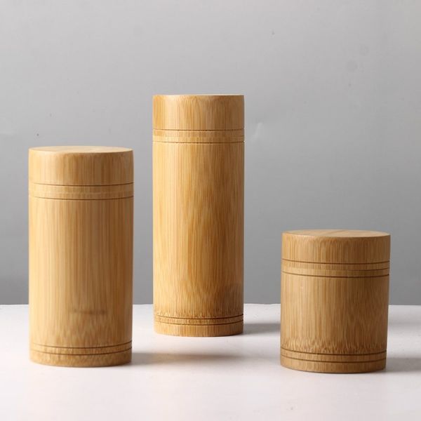 Bottiglie di stoccaggio di bambù Vasetti Contenitori di piccole scatole di legno Fatti a mano per spezie Tè Caffè Zucchero Ricevi con coperchio Vintage LX2718