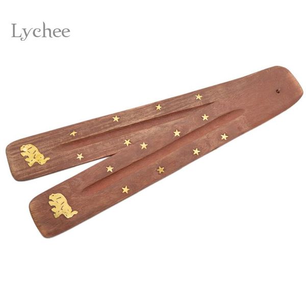 Wholesale- Lychee 1pc Supporto per bastoncini di incenso in legno Ash Catcher Burner Stand Protezione per mobili Piastra di base per incenso Casuale