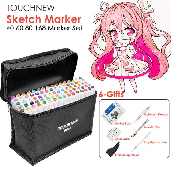 

touchfive 40/60/80/168 color animation marker pen set drawing sketch pens art markers alcohol based art supplies with 6 gifts