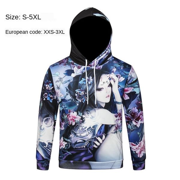 

mens designer japan station 3d pattern сексуальная женщина с капюшоном большой размер толстовка с длинным рукавом свитер, Black