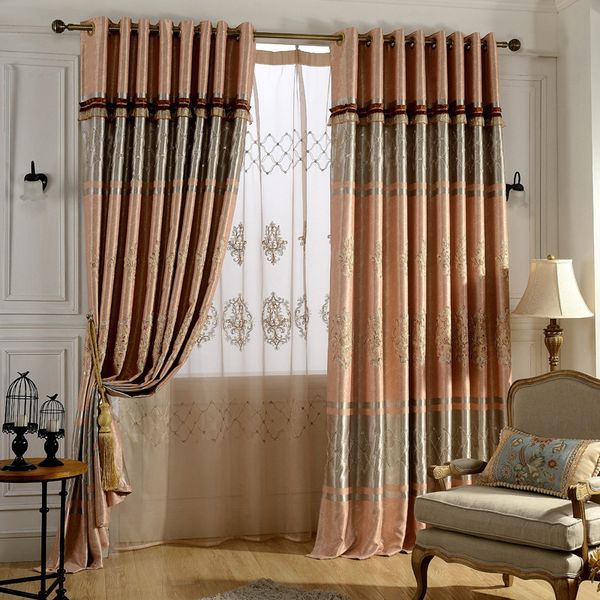 

european two-color embroidery shade curtains for living dining room bedroom