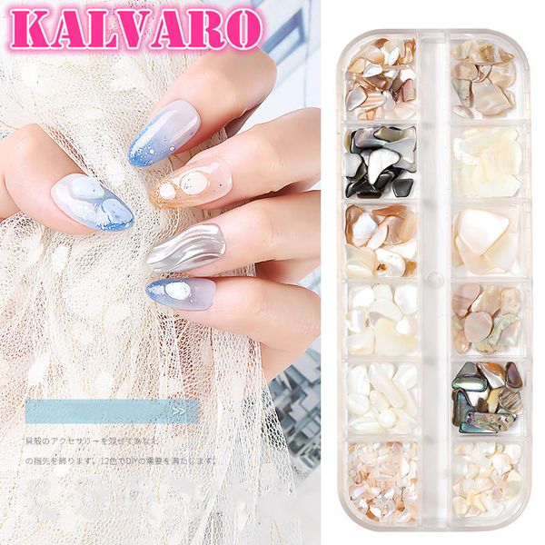 

1 box 3d abalone shell irregular+alloy nail art decorations uv gel flake slider nails jewelry manicure accessoriestips manicure, Silver;gold