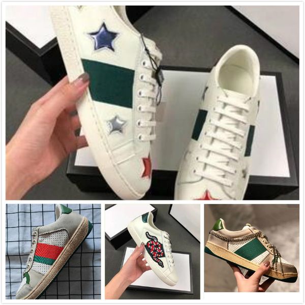 

embroidered snake mens womens designer shoes women low flat casual men white leather sneakers ace bee stripes walking sports trainers, Black