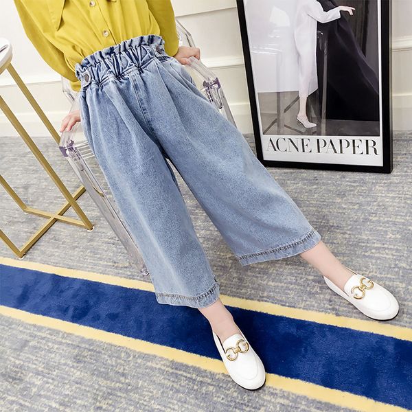 

girl's jeans summer denim trousers 2019 new kid's wide legtrousers 5-10 years, Blue