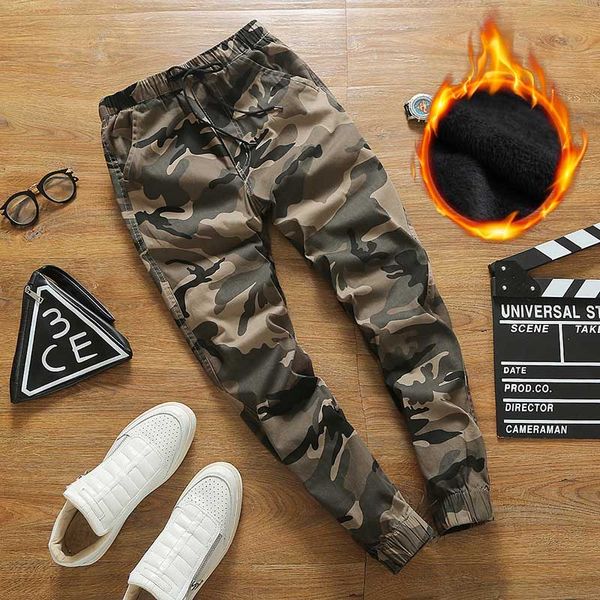 

autumn men's pants casual camouflage print pencil pants fashion loose drawstring thick harem pants size s-4xl wholesale, Black