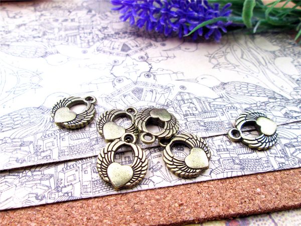 

45pcs-- 15*15mm antique tibetan bronze tone small winged heart diy charms pendants, Bronze;silver