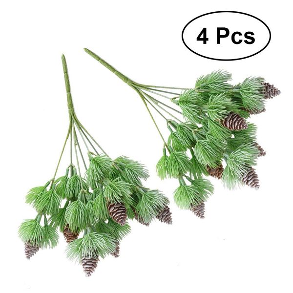 

4pcs decorative lifelike green fake cedar pine branches with artificial pine cones for outdoor home indoor decorations