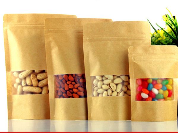 

50pcs packaging kraft paper pouch brown kraft paper gift candy bags wedding packaging bag recyclable storage zip lock bag