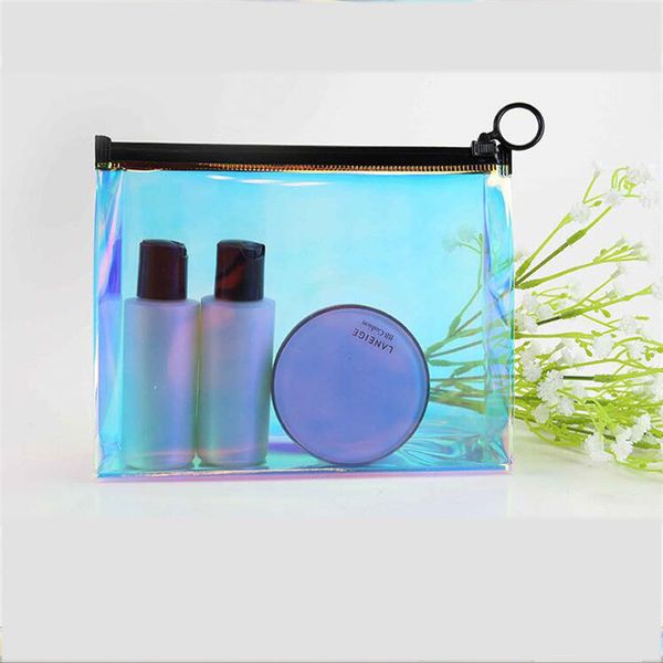 

new laser colorful women travel cosmetic bag fashion transparent waterproof zipper make up case bags