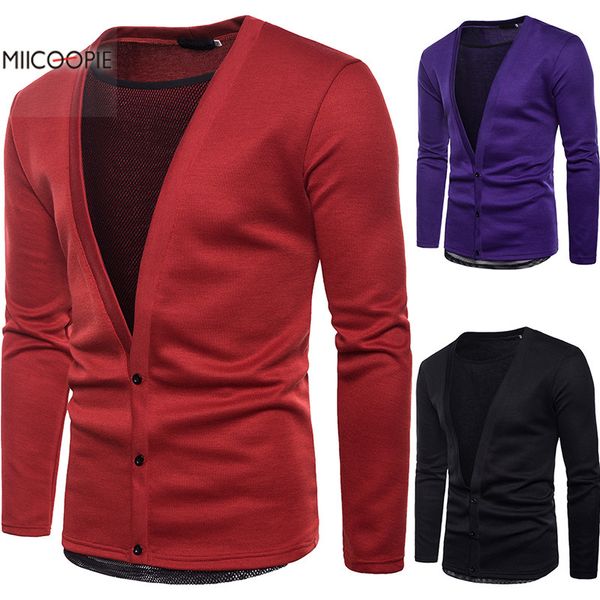 

sweater men streetwear fashion sweater coat men autumn winter knitted cotton wool cardigan with mesh stitching, White;black