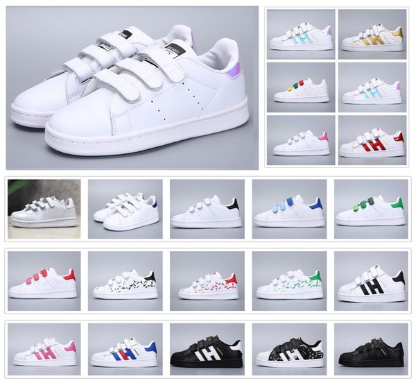 

classic youth stan smith superstar kids girls child boys baby children shoes casual sport size 24-35, Black