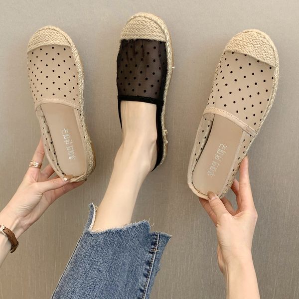

flat shoes female loafers cover toe ladies' slippers slipers women fretwork heels soft 2020 fabric basic casual rome fisherman, Black