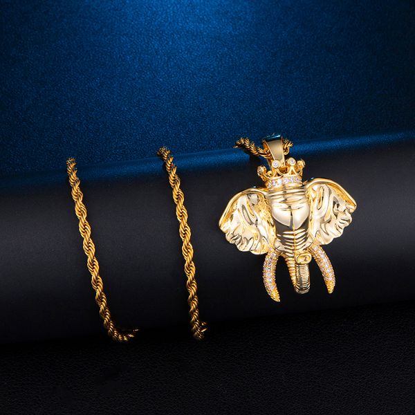 

us7 bling iced out micro асфальтовая cz корона слон pendantnecklaces золото серебро цвет хип-хоп ожерелье мужские украшения подарков, Silver