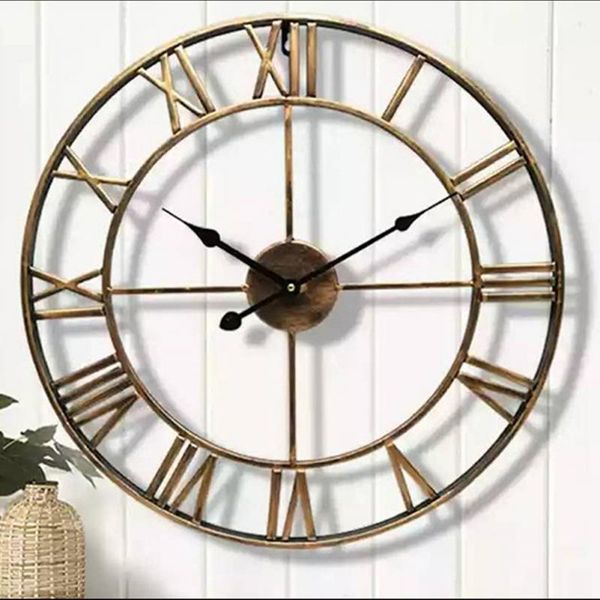 

40cm europe style retro wall clocks with roman numerals round face iron large garden clock living room decoration