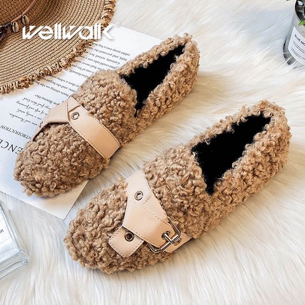 

fur loafers women winter home shoes furry house moccasins female slip on ballerinas ladies casual ballet flats plus size 34-43, Black