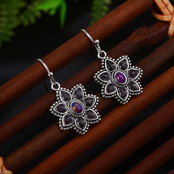 

zhenrong amazon retro thai silver purple dragon crystal petal earrings female european and american peach blossom purple turquoise earrings, Golden;silver