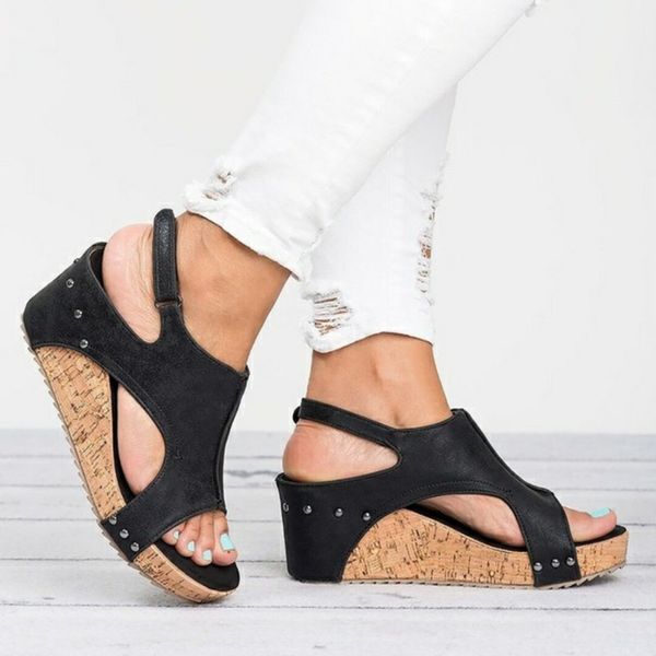 

new spring and summer fashion foreign trade flat bottom slope with women's fish mouth sandals, Black