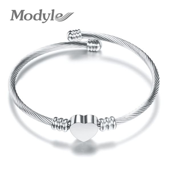 

modyle new fashion love spring chain silver color stainless steel heart bracelet bangle for women, Black