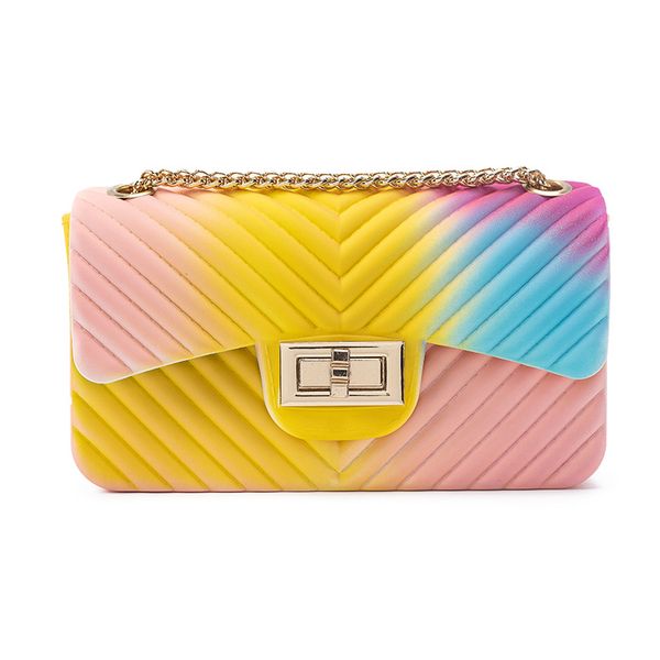 

summer new gradient colorful jelly bag fashion rhombus chain small square bag trend shoulder diagonal ladies