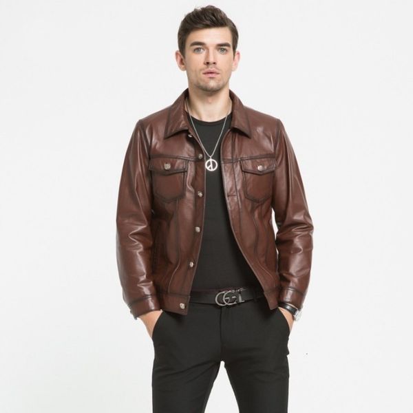

men's leather & faux trend man coat autumn classic british jacket male winter mens brown jackets fashion cowhide men coats l-4x, Black