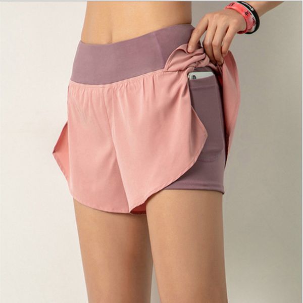 

double layered high waist pocket yoga shorts women gym workout fitness sportwear running jogging work out quick dry sport shorts, White;red