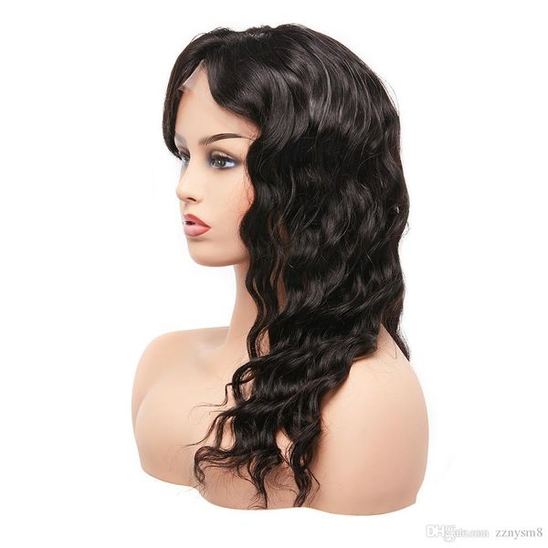 

20inch customized unprocessed cuticle aligned brazilian human hair long loose wave swiss lace front wig, Black