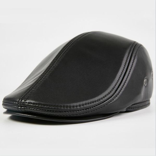 

h7632 genuine leather beret cap male sheepskin forward berets hat middle-aged men warm autumn winter fashion solid color caps, Blue;gray